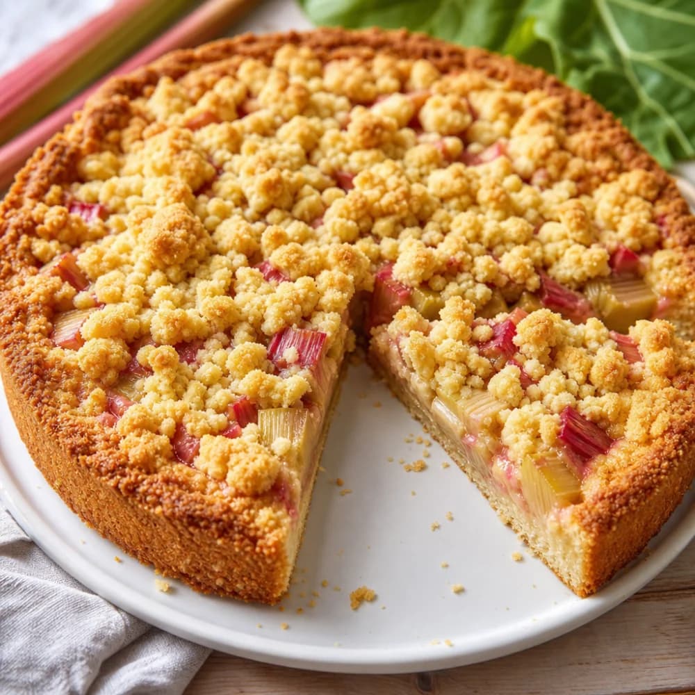 Omas einfacher Rhabarber-Streuselkuchen mit Vanillekick