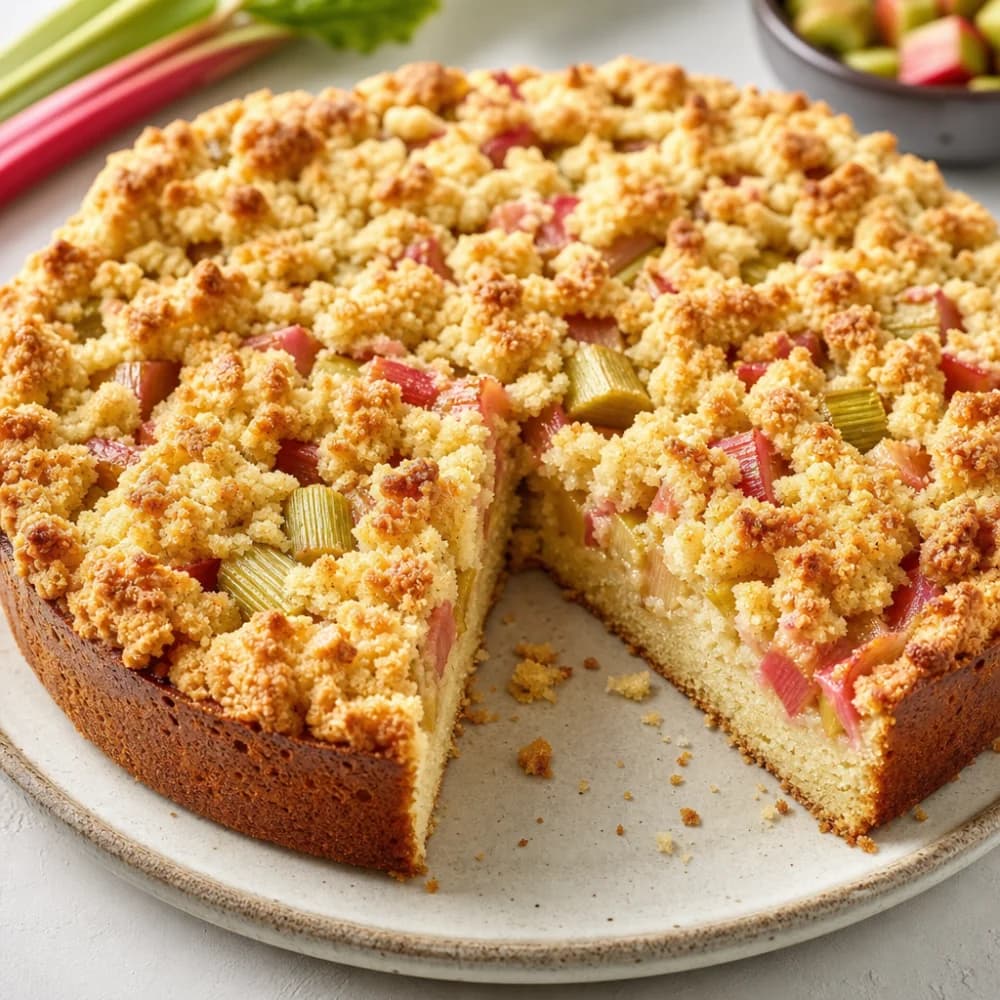 Omas einfacher Rhabarberkuchen mit knusprigen Streuseln