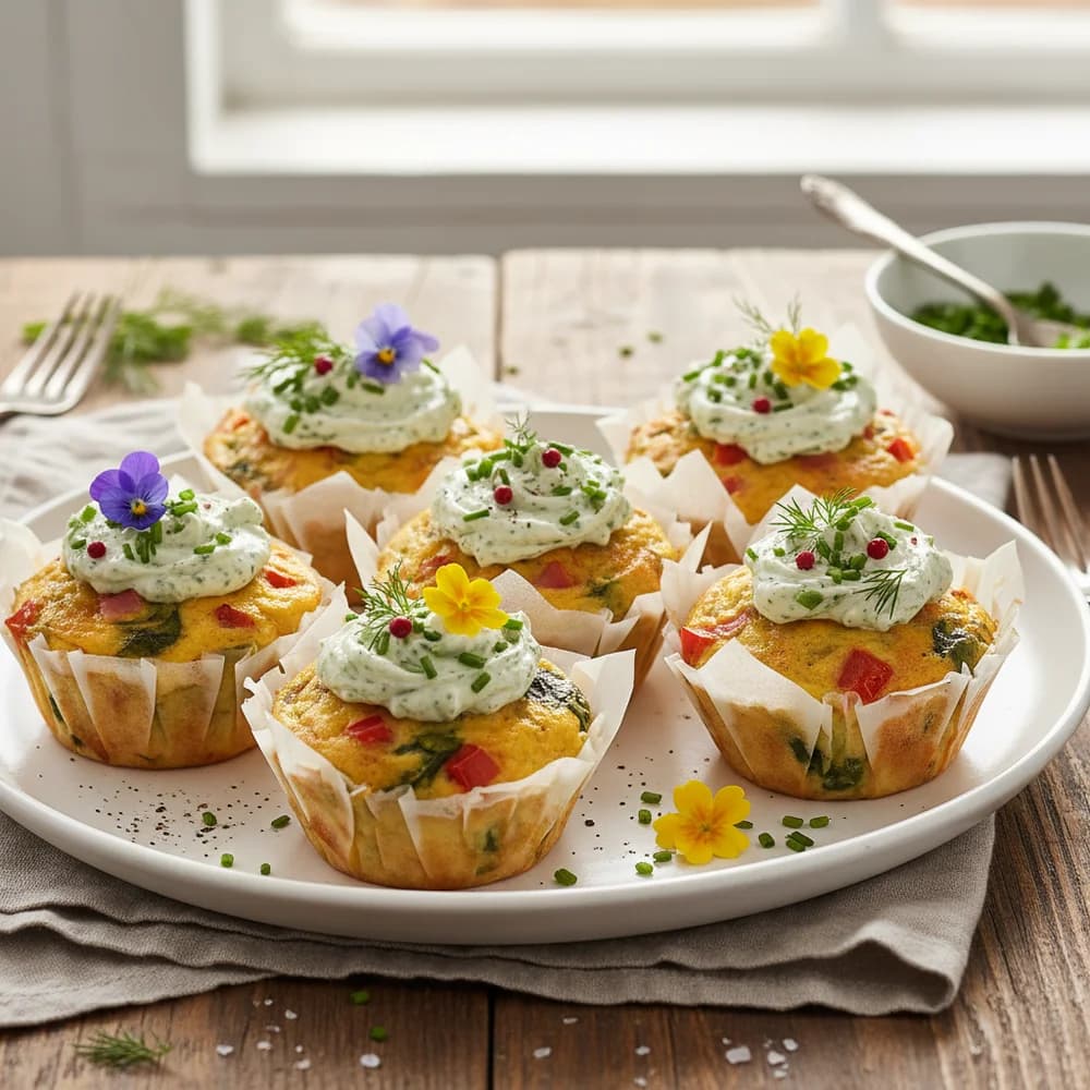 Osterliche Eier-Muffins mit Kräuterfrischkäse-Topping