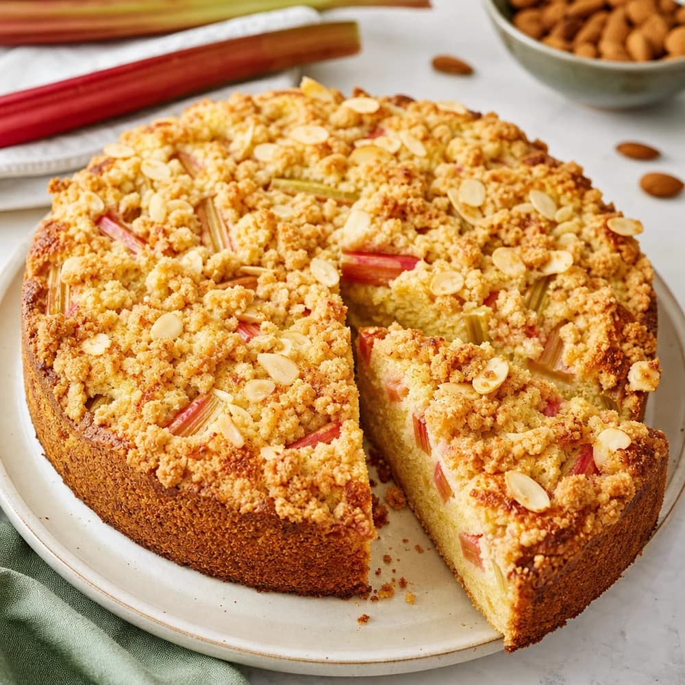 Rhabarber-Mandel-Kuchen mit knusprigen Streuseln