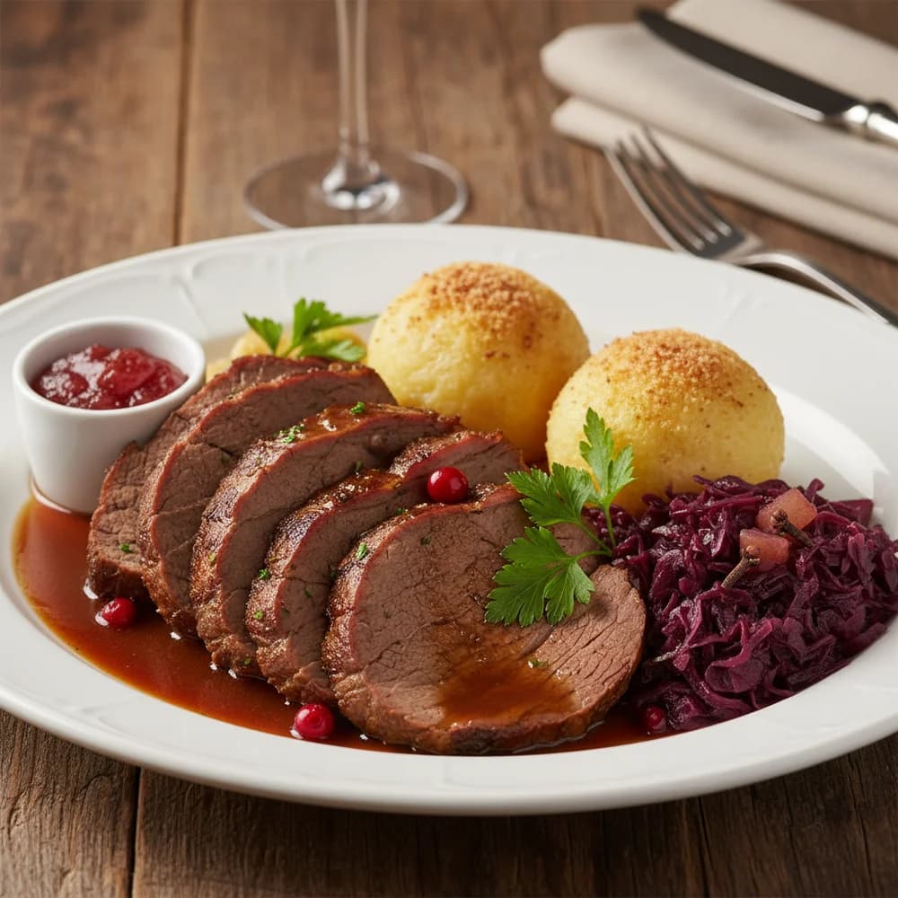 Rheinischer Sauerbraten mit Rosinensoße