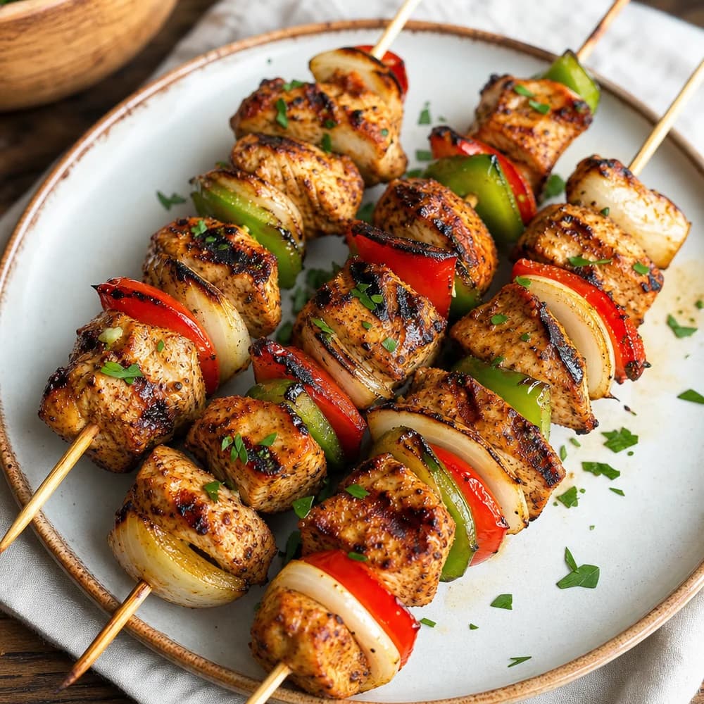 Saftige Gyros-Hähnchen-Spieße mit Zwiebeln und Paprika