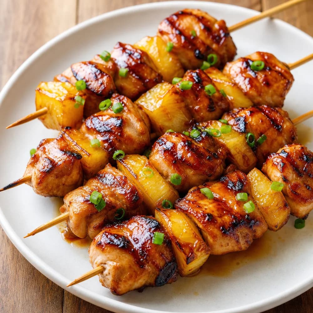 Saftige Teriyaki-Ananas-Hähnchen-Spieße vom Grill