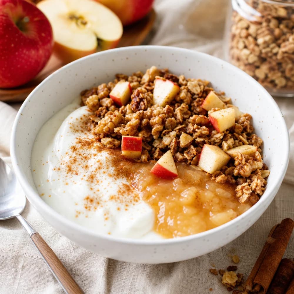 Sonnenaufgangs-Joghurt-Bowl mit Apfel-Zimt-Granola
