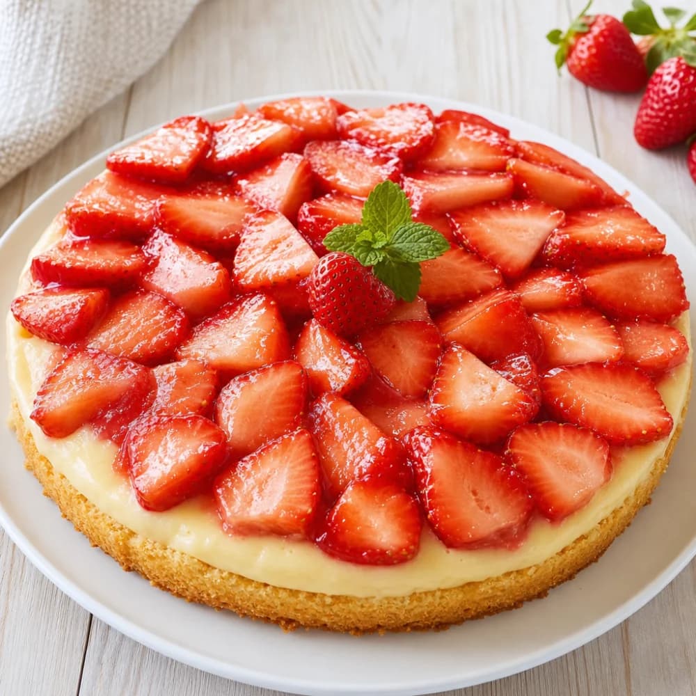 Sonnengeküsster Erdbeer-Vanillepudding-Kuchen