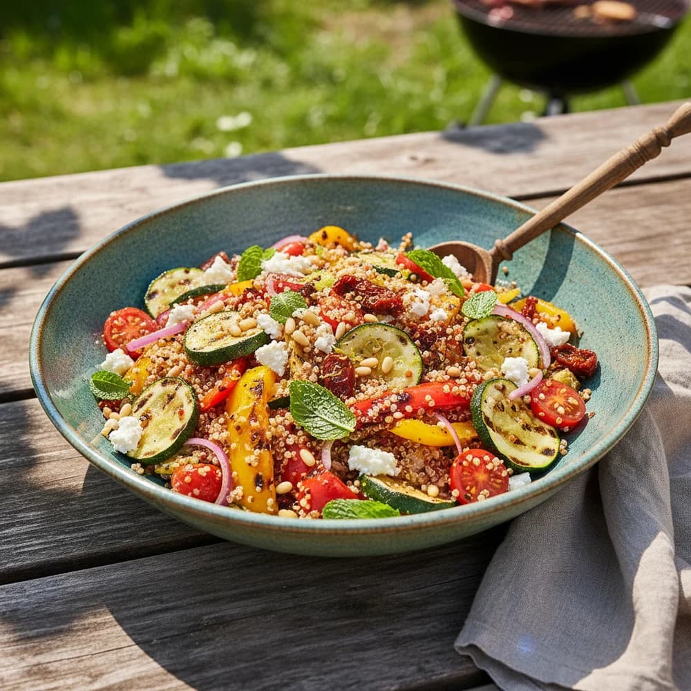 Sonnengeküsster Quinoa-Grillsalat mit Feta und Minze
