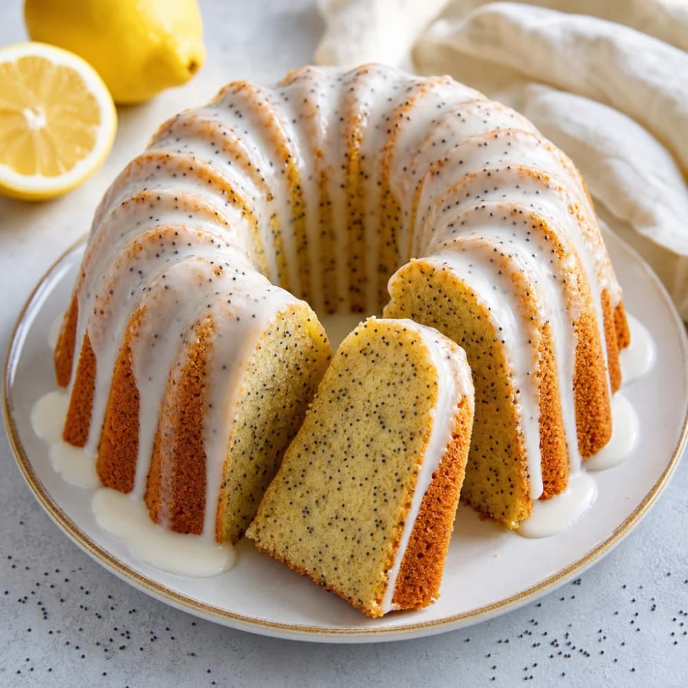 Sonnengeküsster Zitronen-Mohn-Kuchen mit himmlischem Guss