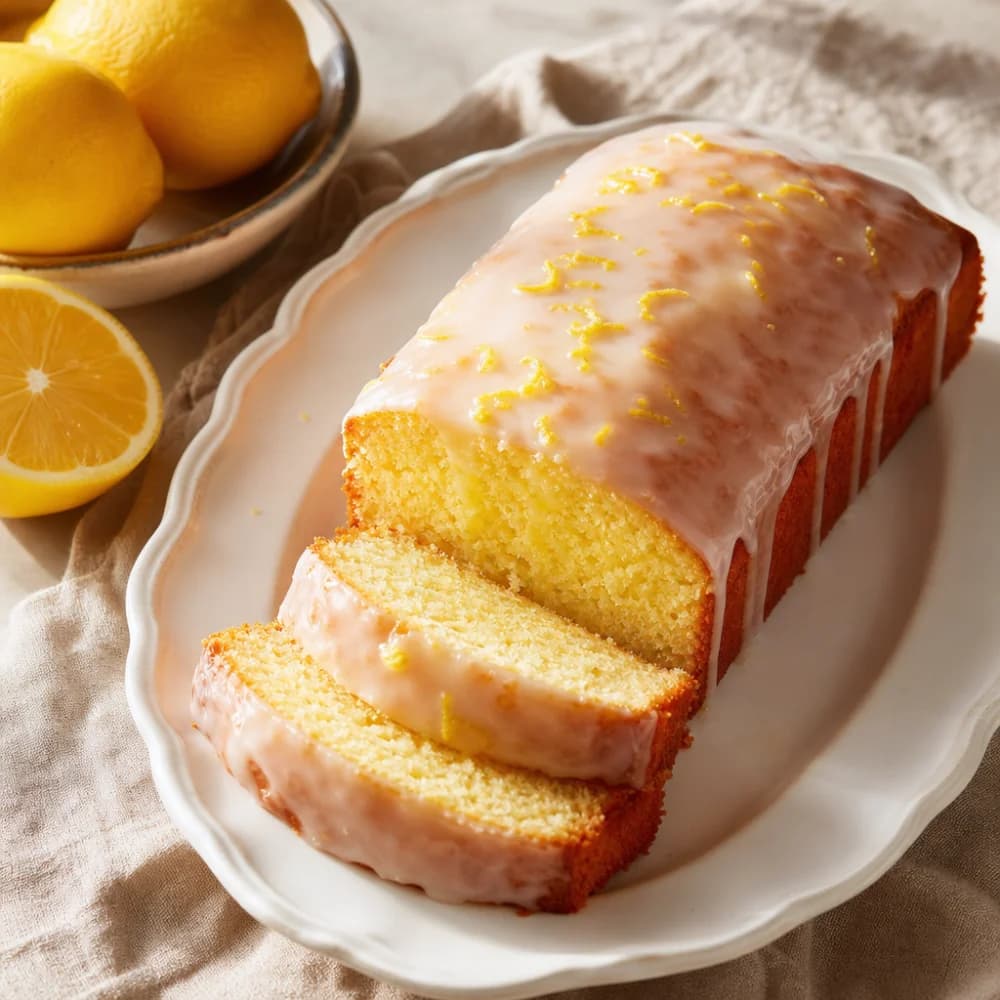 Sonnengeküsster Zitronenkuchen mit buttrigem Guss