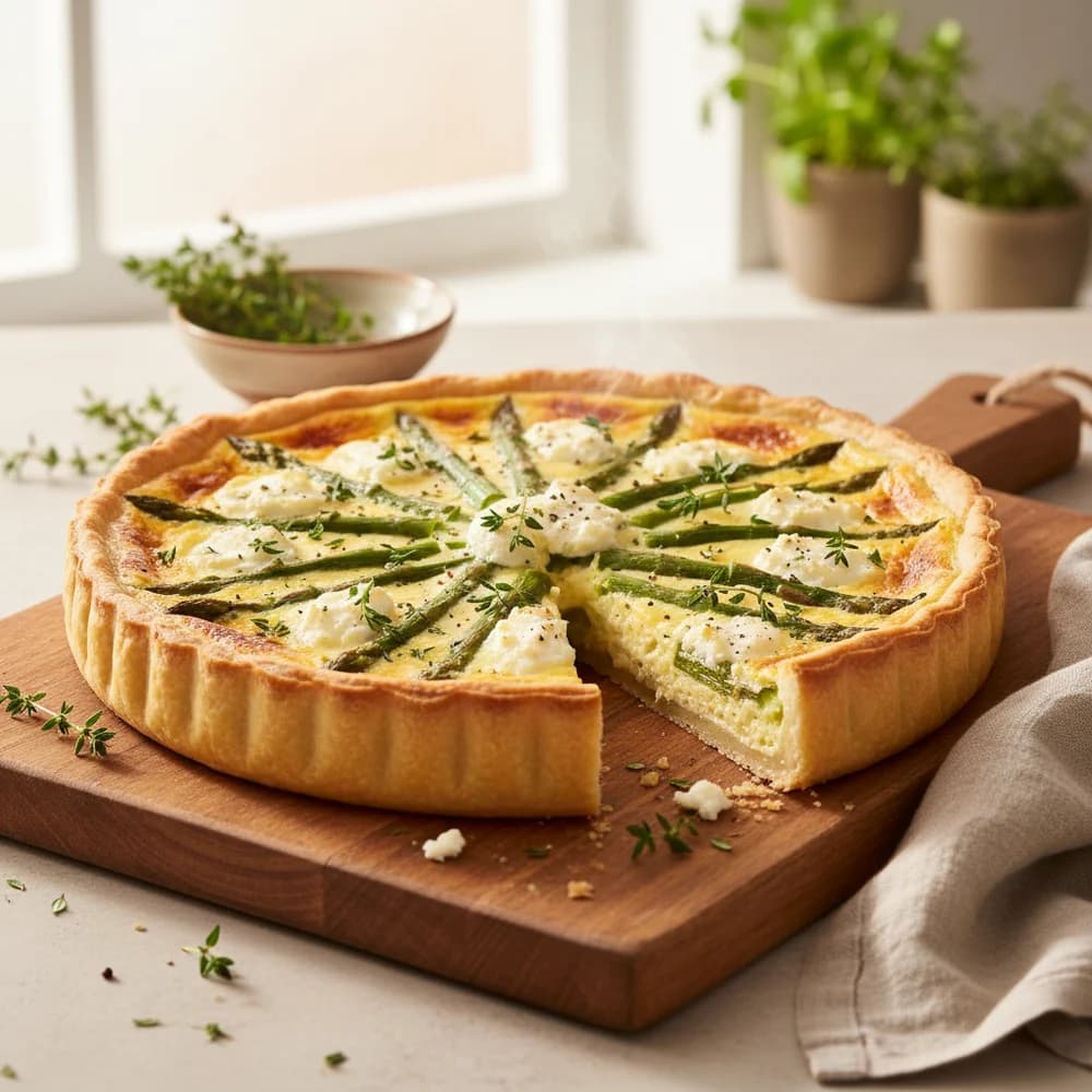 Spargel-Quiche mit Ziegenkäse und Thymian