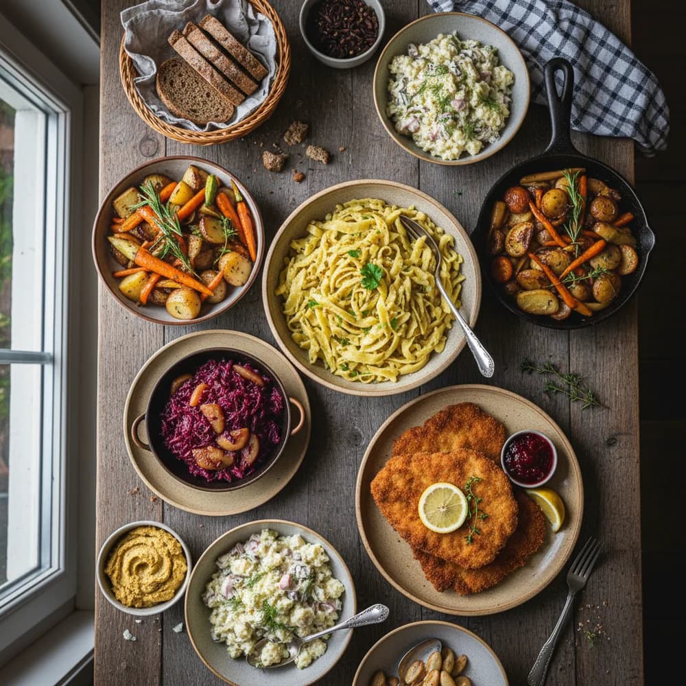 Verschiedene einfache Gerichte auf einem Küchentisch - Ideen für was koche ich heute