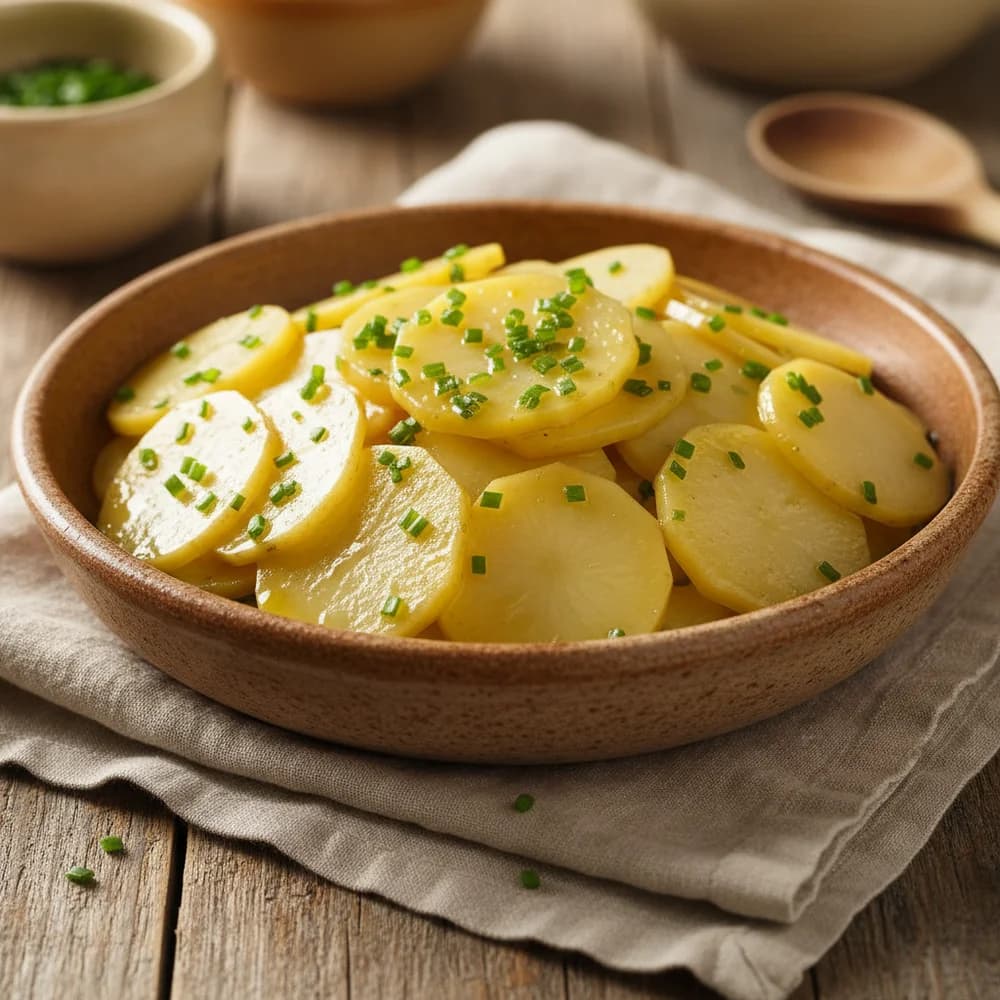 Schwäbischer Kartoffelsalat mit festkochenden Kartoffeln in Brühen-Marinade – die richtige Kartoffelsorte macht den Unterschied